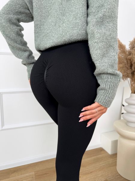 Лосини в рубчик з PUSH UP ефектом, Чорний, Чорний, S-M Г033 фото